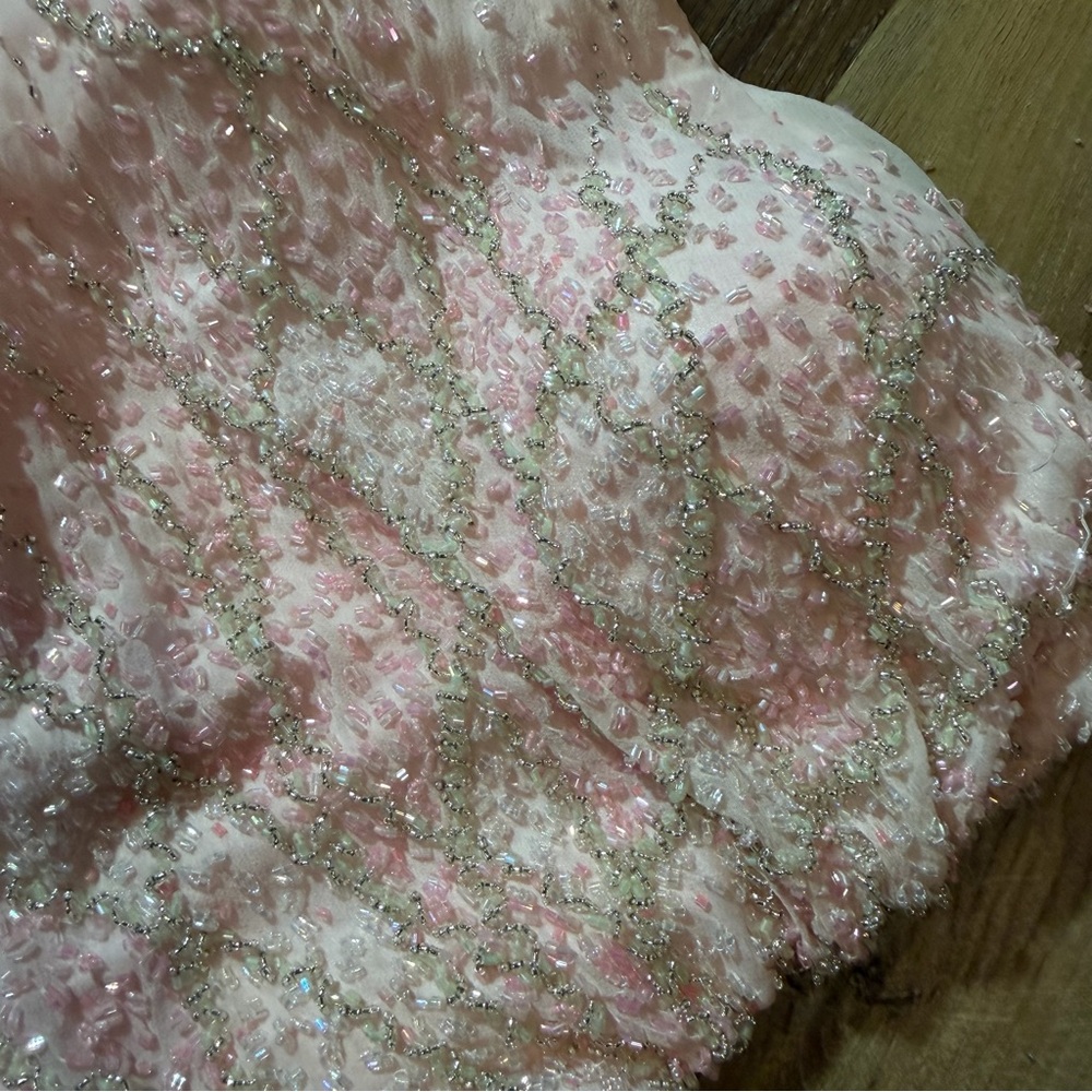 Vintage 100% Silk Beaded Dress Vintage Beaded Dress Pink Strapless Prom Fairy - Picture 7 of 17
